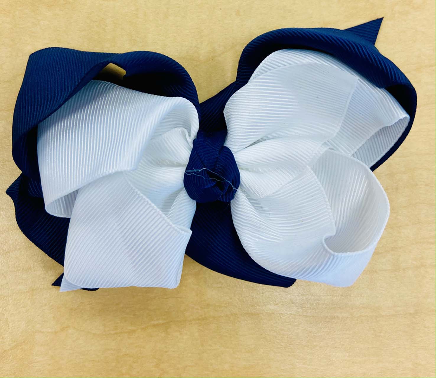 Double Ribbon Bow - Light Blue/ Navy with Bottle Cap